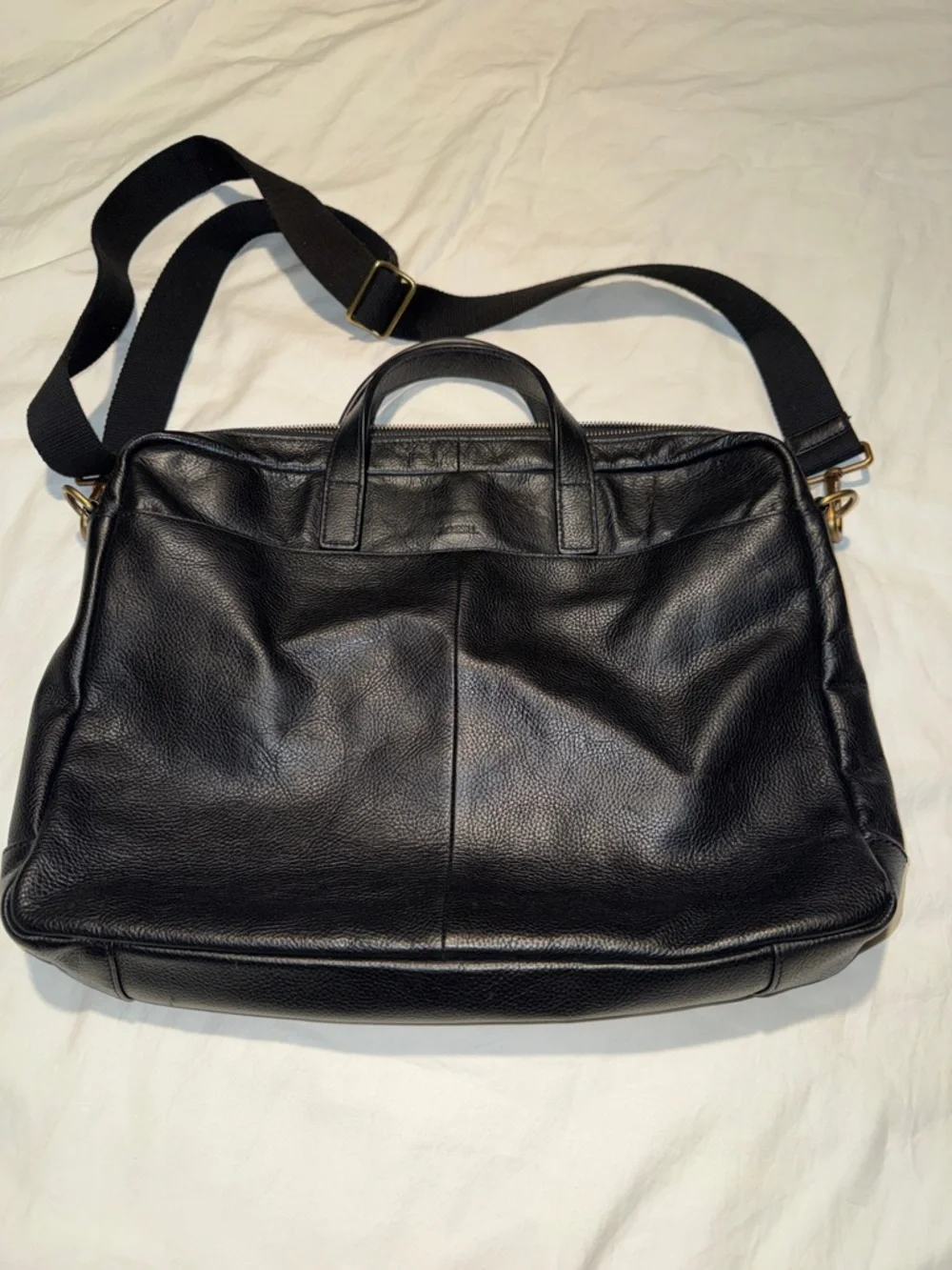 Fossil Black Pebble Leather soft-side Briefcase Computer Bag EUC